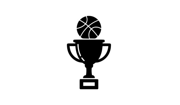 Basketball trophy black filled icon vector with sports award cup and ball symbol isolated on white background