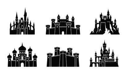 Fantasy Castle Silhouettes, Medieval Fortress Icons, Royal Palace Vector Graphics, Fairytale Architecture Set © Roksana