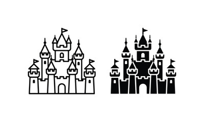 Fairytale Castle Icons, Fantasy Palace Silhouette, Medieval Fortress Outline, Royal Landmark Vector Graphics for Storytelling and Design © AlAmin