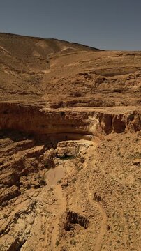 Aerial View of Nahal Kina Desert Canyon and Natural Pool Israel