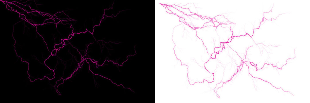 Purple lightning bolts on black and white backgrounds for graphic design  electric storm transparent background