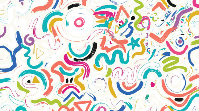 Abstract colorful background design featuring seamless patterns with birds and fishes enriched by vector floral elements and rainbow swirls for a summer holiday wallpaper illustration
