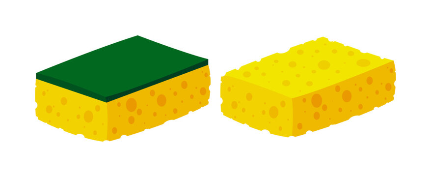 Scrub Sponge. Dish washing tool. Housing floor washing and scrubbing cleaning brush. Concept of cleanliness. Vector illustration.