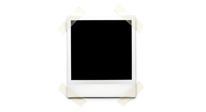 Instant photo with black square on white background polaroid copy space isolated background nostalgia snapshot