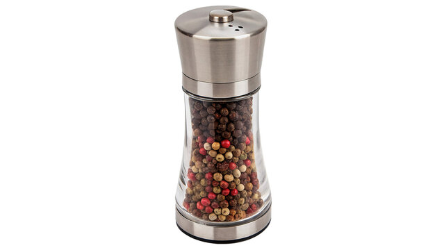 Classic glass salt or pepper shaker for kitchen culinary seasoning and restaurant table setting concepts isolated on transparent background