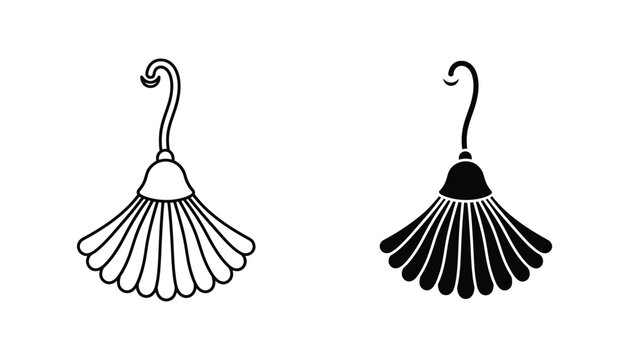 Decorative duster icon set with handle and soft bristles for home cleaning and housekeeping concepts