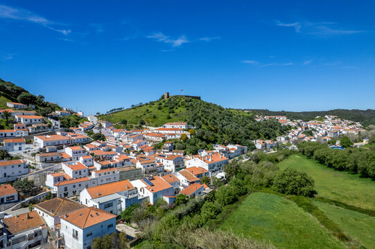 Aerial view from Aljezur village and the castle at the west coast in the Algarve Portugal