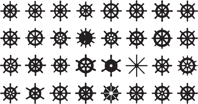 Variety of ship wheel icons.