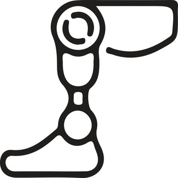 Prosthetic leg icon with artificial limb black and white disability