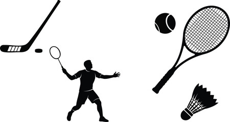 Naklejka premium Ball sports and racket games vector silhouette illustration.