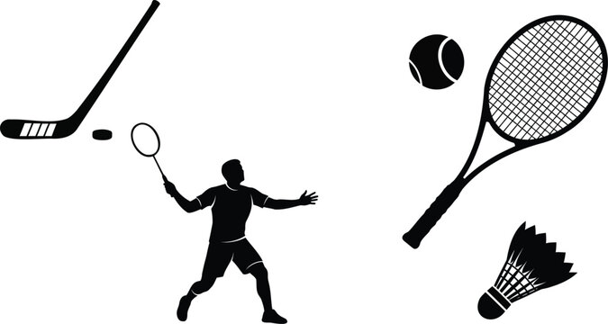 Ball sports and racket games vector silhouette illustration.