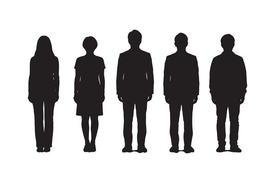 Five Silhouette Figures Standing Side by Side Against Plain Background