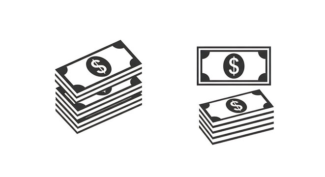 Black and white of stacked us dollar bills with dollar symbol