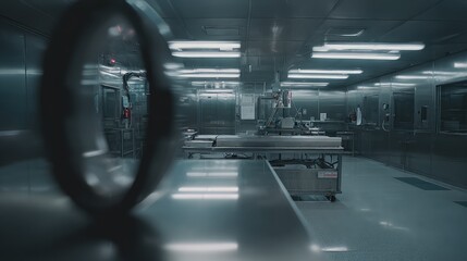 Obraz premium Sterile cleanroom environment with stainless steel surfaces and specialized equipment, ensuring precision and control for pharmaceutical, biotechnology, and advanced manufacturing processes