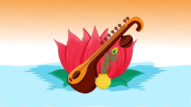 sitar over lotus indian classical music cultural festival animation