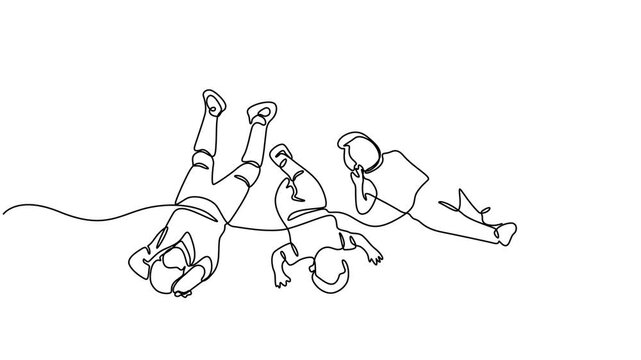 group of children lying on the floor animation continuous one line drawing, continuous line of group of children lying on the floor.one line drawing of children of various races, Animated self drawing
