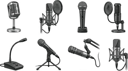 Professional Microphone Equipment Set Featuring Studio Condenser Mic with Pop Filter Dynamic Stage Microphones and Broadcast Boom Arm for Podcast and Recording  © Fahim