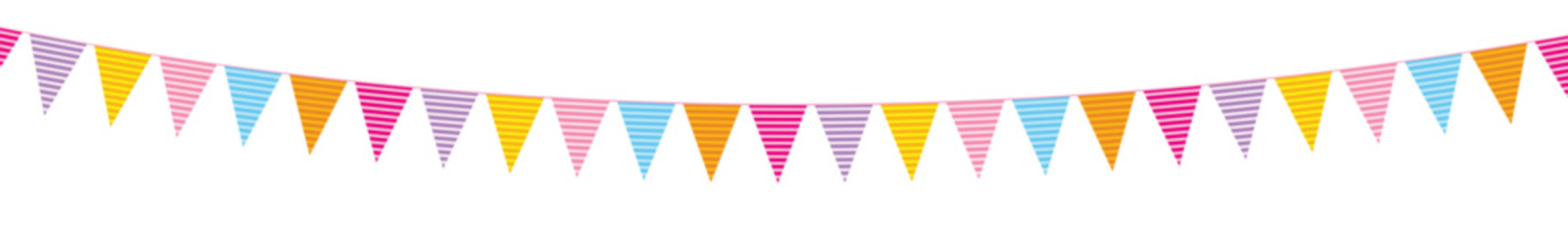 Pink blue and orange colorful party bunting banner flags string for festive holiday event decoration vector illustration