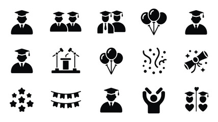Obraz premium Set of 15 Black Graduation and Celebration Vector Icons