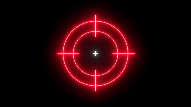 Glowing neon target icon, military target icon animation Isolated on Black ,accurate digital target aim concept  video animation on black background, glowing radar precision animation loop background.
