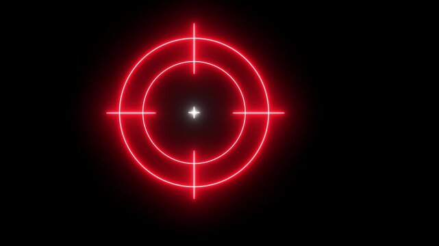 Neon aim cross, target search and aiming animation.,accurate digital target aim concept  video animation on black background,  Glowing neon target icon, military target icon animation Isolated on Blac