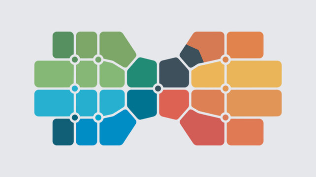 Colorful hexagonal puzzle pieces arranged in interlocking pattern on white background