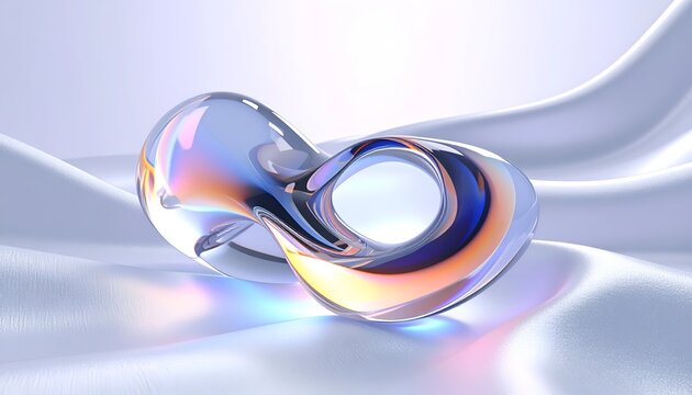 Glass Mobius strip with colorful reflections on draped fabric