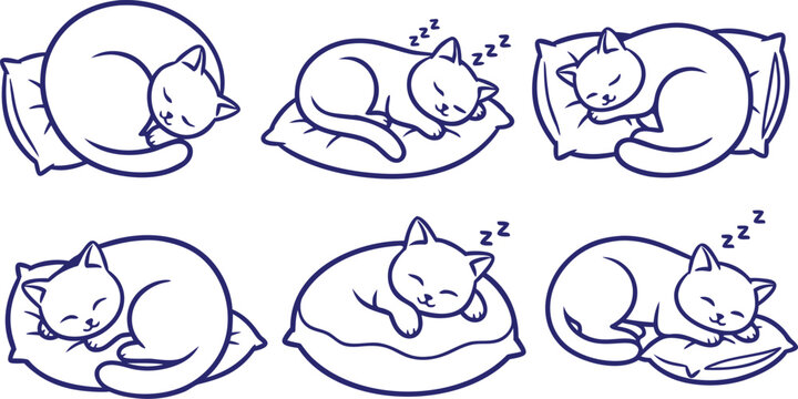Cuddly cartoon bears sleep in various cozy curled up positions