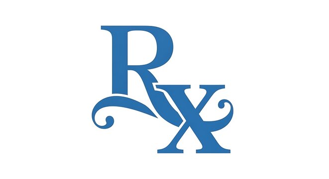 Blue Decorative Rx Medical Symbol Centered on White Background