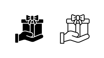 Fototapeta premium Hand holding gift glyph outline icon. Giving present gesture. Used for charity and celebration. Event and commerce.