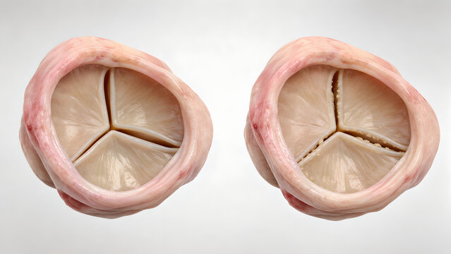 Cardiac valve tiny vegetations, preserved valve leaflets, subtle endocarditis nodules, realistic valve anatomy, mild cardiac context, medical 3D render, clinical background