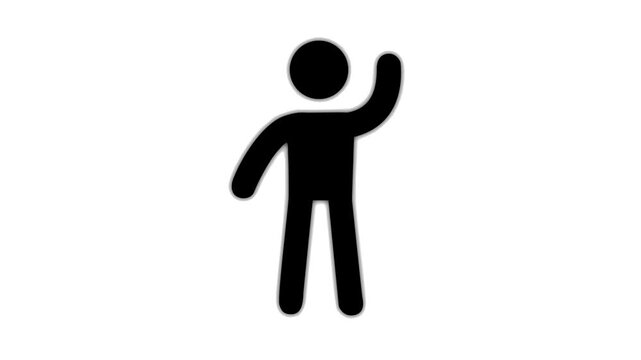human icon waving hand animated stickman icon waving hand white screen 4k