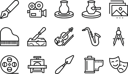 Set of creative hobby and artistic craft black line icons on display © Ranuka41