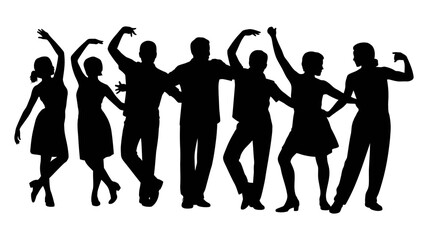 Fototapeta premium Silhouette of diverse people dancing and having fun together with celebration silhouette lifestyle together