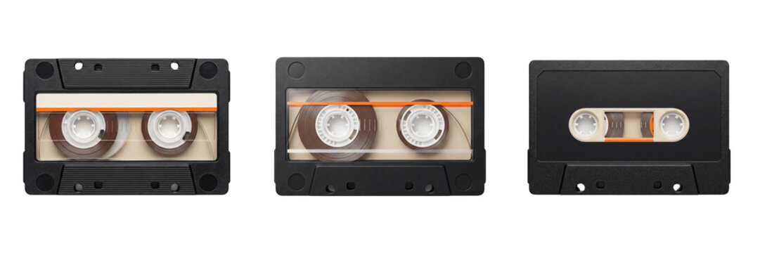 Black cassette tapes on transparent background.PNG