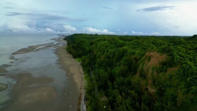 Drone Flyover of Cox&rsquo;s Bazar Beach with Nature and Sea Views