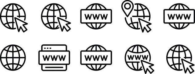 WWW, Website WWW icon set, vector isolated symbols on transparent background for web navigation apps and digital interface design. © Nur