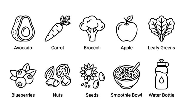 Healthy Food Line Icon Set Organic Nutrition Outline Vector Collection