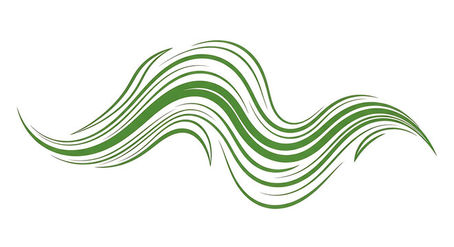 Green abstract of flowing, intertwined ribbons with gradient shading curve