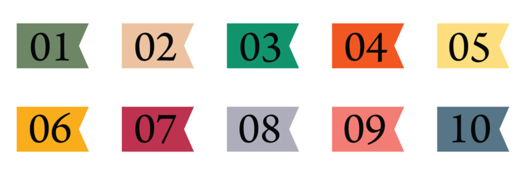 A collection of number labels from one to ten. colorful number labels for queue numbers, steps, and other design needs. Vector Illustration . EPS 10 .