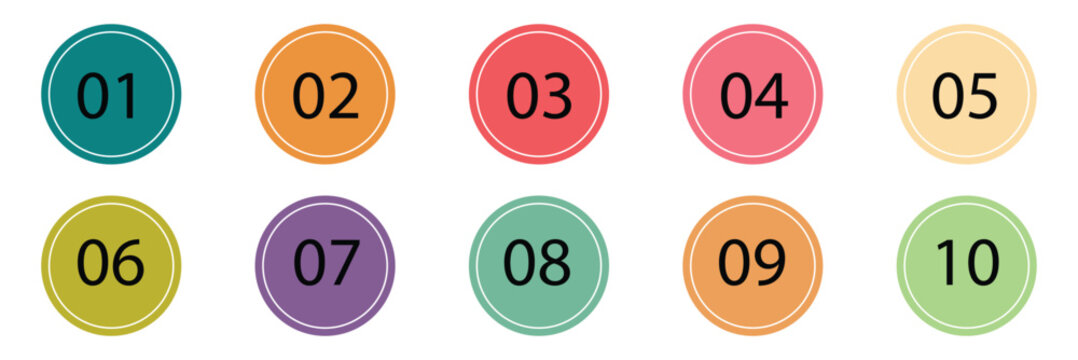 A collection of number labels from one to ten. colorful number labels for queue numbers, steps, and other design needs. Vector Illustration . EPS 10 .