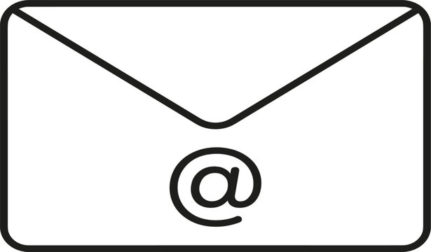 Email Envelope Outline Icon with At Symbol for Digital Communication, Online Messaging, Contact Information, and User Interface Design Applications
