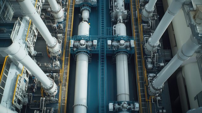 Modern substation with high voltage gas insulated switchgear equipment channeling electric power for energy transmission and distribution infrastructure