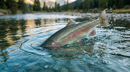 Fototapeta premium Catch and Release Fish Held in Clear River Water - Fly Fishing Conservation Sport Stock Photo