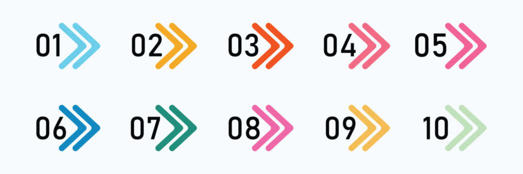 A collection of number labels from one to ten. colorful number labels for queue numbers, steps, and other design needs. Vector Illustration . EPS 10 .
