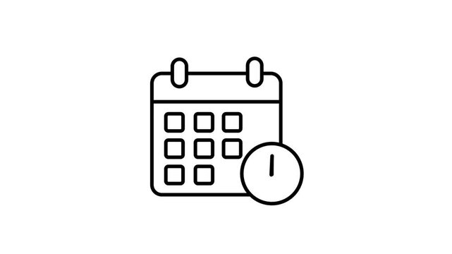 Minimal Calendar And Time Outline Icon Animation On  White Background. Simple Modern Symbol Combining Schedule Planning And Time Management Concepts, 