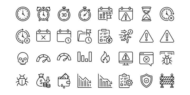 Deadline and Risk Thin Line Icons Set Editable Stroke Vector