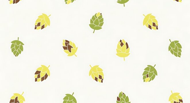Colorful Hop Cone Pattern Repeating on Light Cream Background