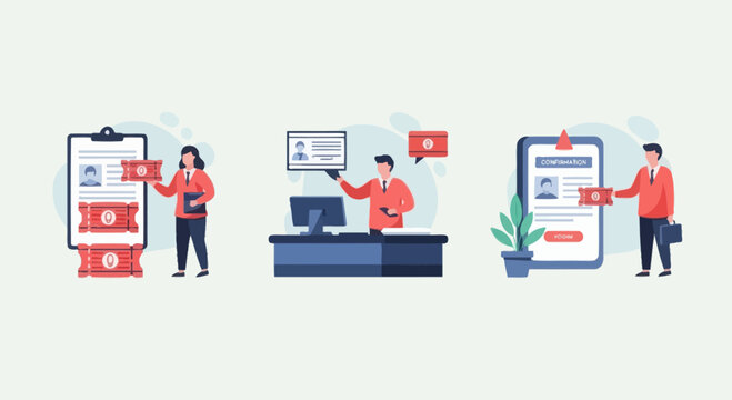 Customer Service, ID Verification, and Registration Process Illustration