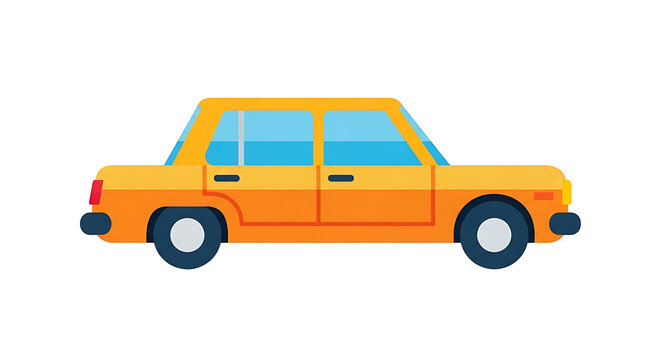 Orange and blue vintage school bus with black wheels, flat vehicle